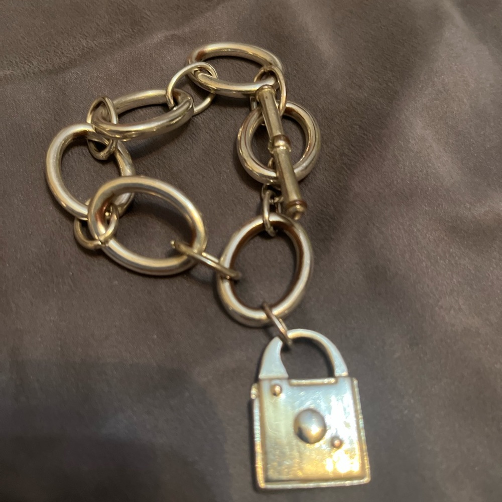 silver-tone link toggle bracelet with padlock lock LAUREN Ralph Lauren preppy